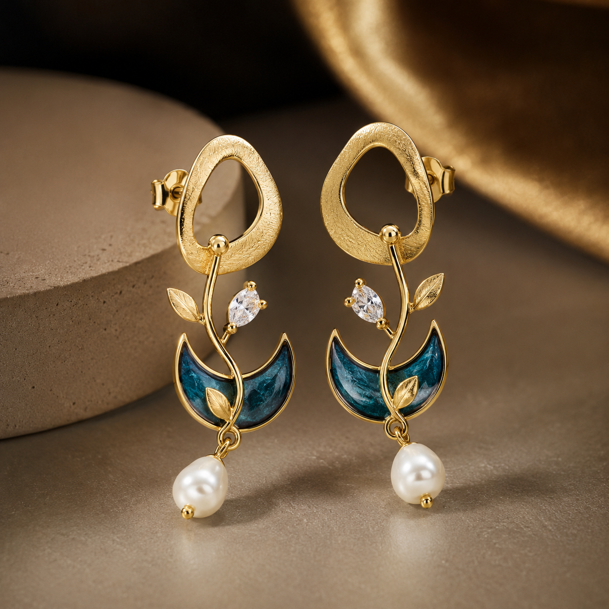 Golden Blue White Earings